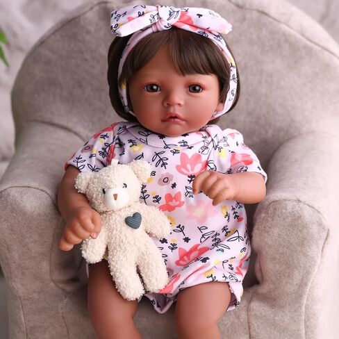 BABESIDE Lifelike Reborn Baby Dolls Black Girl Megan, 17 - inch Realistic African American Newborn Baby Doll Poseable Limbs Real Life Baby Dolls with Feeding Kit & Gift Box for Kids Age 3+ in Saudi Arabia