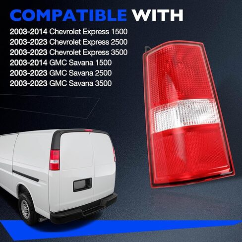 مجموعة مصابيح الذيل متوافقة مع 2003-2023 Chevy Express/GMC Savana، استبدال الضوء الخلفي للمصباح الخلفي GM2800214 84216114 84639023 23338319، جانب السائق الأيسر بدون لمبة in Saudi Arabia