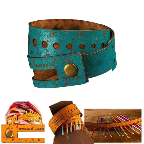 7-in-1 Leather Wrist Ruler & Measuring Tool, 18" Dual-Scale Tape Measure Cuff with Stitch Marker Storage, Knitting & Crochet Gauge Tool, Multifunctional Gift for Crafters and Sewers (Green) in Kuwait