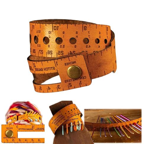 7-in-1 Leather Wrist Ruler & Measuring Tool, 18" Dual-Scale Tape Measure Cuff with Stitch Marker Storage, Knitting & Crochet Gauge Tool, Multifunctional Gift for Crafters and Sewers (Green) in Kuwait