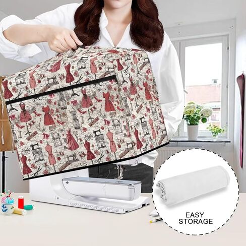 Sewing Machine Cover Dust Cover Vintage Rose Protector with Handle Pocket Dustproof Waterproof Sewing Machine Accessories in Saudi Arabia