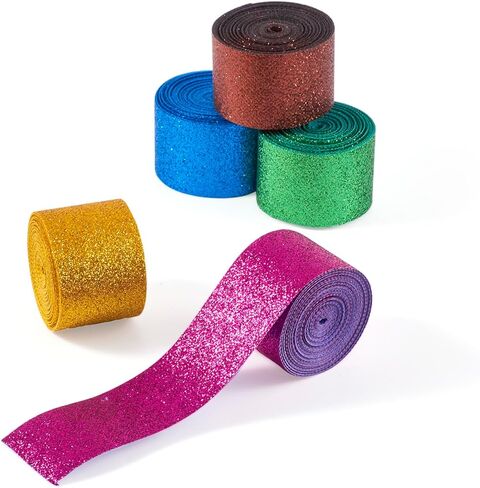 25 Yards Glitter Ribbon for Christmas Gift Wrappings 1.57 inch Sparkle Polyester Ribbon for Christmas Tree Decorations Floral Bouquet Wreath Bow Making Birthday Party Decoration in Saudi Arabia