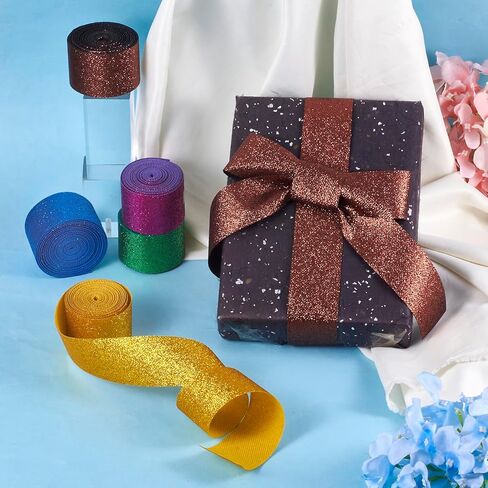 25 Yards Glitter Ribbon for Christmas Gift Wrappings 1.57 inch Sparkle Polyester Ribbon for Christmas Tree Decorations Floral Bouquet Wreath Bow Making Birthday Party Decoration in Saudi Arabia