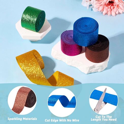25 Yards Glitter Ribbon for Christmas Gift Wrappings 1.57 inch Sparkle Polyester Ribbon for Christmas Tree Decorations Floral Bouquet Wreath Bow Making Birthday Party Decoration in Saudi Arabia