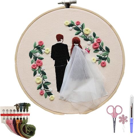 MAZAOTEU Valentine's Day Embroidery Kits for Beginners, Cross Stitch Needlepoint Ornament Crossstitching Kits, Adult DIY Hand Crafts for Women Couple Girlfriend Anniversary Wedding Gifts (Love You) in Saudi Arabia
