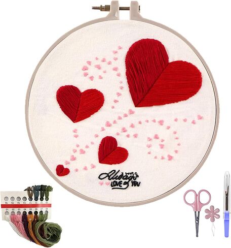 MAZAOTEU Valentine's Day Embroidery Kits for Beginners, Cross Stitch Needlepoint Ornament Crossstitching Kits, Adult DIY Hand Crafts for Women Couple Girlfriend Anniversary Wedding Gifts (Love You) in Saudi Arabia