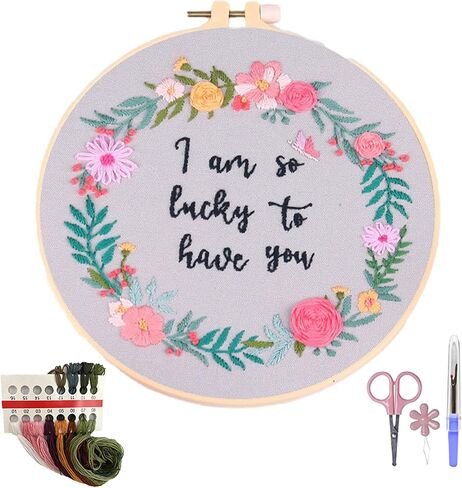 MAZAOTEU Valentine's Day Embroidery Kits for Beginners, Cross Stitch Needlepoint Ornament Crossstitching Kits, Adult DIY Hand Crafts for Women Couple Girlfriend Anniversary Wedding Gifts (Love You) in Saudi Arabia