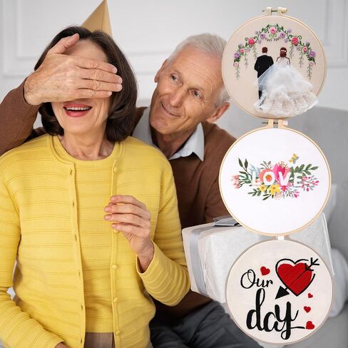 MAZAOTEU Valentine's Day Embroidery Kits for Beginners, Cross Stitch Needlepoint Ornament Crossstitching Kits, Adult DIY Hand Crafts for Women Couple Girlfriend Anniversary Wedding Gifts (Love You) in Saudi Arabia