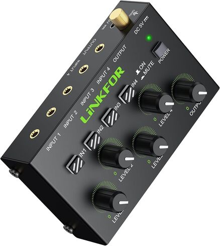 LiNKFOR 6 Channel Audio Mixer, Ultra-compact 6 Channel Bass Noise Line Stereo Audio Mixer for Small Clubs or Bars Microphones, Guitars, Bass, Keyboards and Stage Mixer in Kuwait