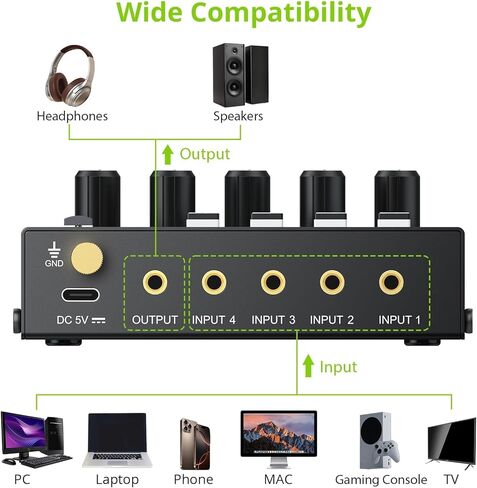 LiNKFOR 6 Channel Audio Mixer, Ultra-compact 6 Channel Bass Noise Line Stereo Audio Mixer for Small Clubs or Bars Microphones, Guitars, Bass, Keyboards and Stage Mixer in Kuwait