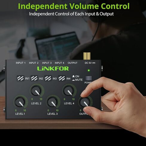 LiNKFOR 6 Channel Audio Mixer, Ultra-compact 6 Channel Bass Noise Line Stereo Audio Mixer for Small Clubs or Bars Microphones, Guitars, Bass, Keyboards and Stage Mixer in Kuwait