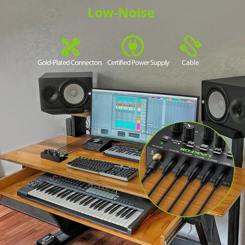 LiNKFOR 6 Channel Audio Mixer, Ultra-compact 6 Channel Bass Noise Line Stereo Audio Mixer for Small Clubs or Bars Microphones, Guitars, Bass, Keyboards and Stage Mixer in Kuwait