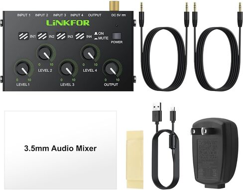 LiNKFOR 6 Channel Audio Mixer, Ultra-compact 6 Channel Bass Noise Line Stereo Audio Mixer for Small Clubs or Bars Microphones, Guitars, Bass, Keyboards and Stage Mixer in Kuwait