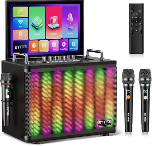 Karaoke Machine for Adults with Lyrics Display Screen, 14" Touchtablet PA Speaker System WiFi, HDMI Karaoke Speaker with 2 Wireless UHF Microphones, with DJ Light for Home TV Outdoor Party in Saudi Arabia