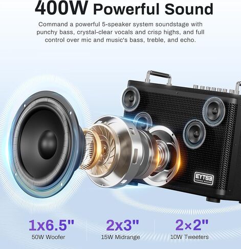 Karaoke Machine for Adults with Lyrics Display Screen, 14" Touchtablet PA Speaker System WiFi, HDMI Karaoke Speaker with 2 Wireless UHF Microphones, with DJ Light for Home TV Outdoor Party in Saudi Arabia