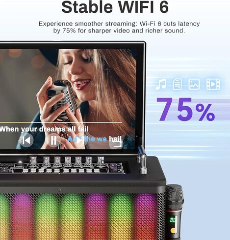 Karaoke Machine for Adults with Lyrics Display Screen, 14" Touchtablet PA Speaker System WiFi, HDMI Karaoke Speaker with 2 Wireless UHF Microphones, with DJ Light for Home TV Outdoor Party in Saudi Arabia