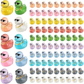 100pcs Mini Ducks with Sunglasses & Gold Chain, Colorful Luminous Resin Miniature Duck Figurines Small Glow in The Dark Animal Tiny Desktop Dollhouse Garden Micro Ornament Landscape Decor in Saudi Arabia
