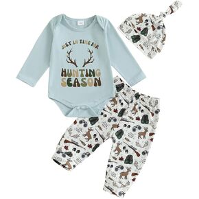 Baby Boy Girl Hunting Outfits Long Sleeve Daddy's Future Hunting Buddy Romper Deer Pants Hat Coming Home Outfit in Kuwait