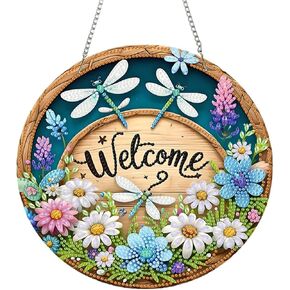 Diamond Art Kits for Adult Welcome Design Special Shape Acrylic Hanging Pendant Crystal Mosaic Home Wall Door Window Decor with Chain Handmade Christmas Gift (LG11) in Kuwait