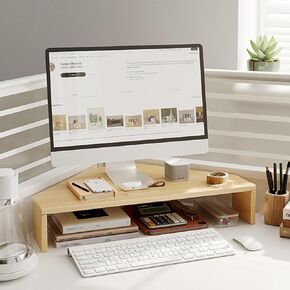 حامل كمبيوتر زاوية مثلثة من ROYUMI، حامل شاشة زاوية المكتب مع مساحة تخزين، لوحة مفاتيح وماوس، حامل شاشة منظم مساحة العمل المكتبية (طبيعي، ارتفاع - 8 سم) in Kuwait