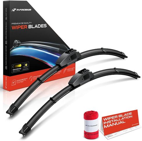 A-Premium Pack of 2 Windshield Wiper Blades with Wear Indicator & Towel - Compatible with Suzuki Grand Vitara, Vitara, XL-7 & Isuzu Amigo, Rodeo, Rodeo Sport - 19" and 19", Hook Connector in Saudi Arabia