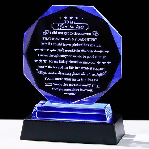 Movdyka Son in Law Gifts from Mother Father in Law, Best Birthday Gifts for Son in Law, Crystal Plaque Keepsake, Mother's Day Father's Day Anniversary to My Favorite Son in Law in Saudi Arabia