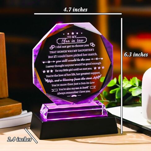 Movdyka Son in Law Gifts from Mother Father in Law, Best Birthday Gifts for Son in Law, Crystal Plaque Keepsake, Mother's Day Father's Day Anniversary to My Favorite Son in Law in Saudi Arabia