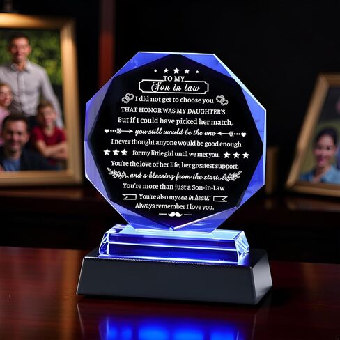 Movdyka Son in Law Gifts from Mother Father in Law, Best Birthday Gifts for Son in Law, Crystal Plaque Keepsake, Mother's Day Father's Day Anniversary to My Favorite Son in Law in Saudi Arabia