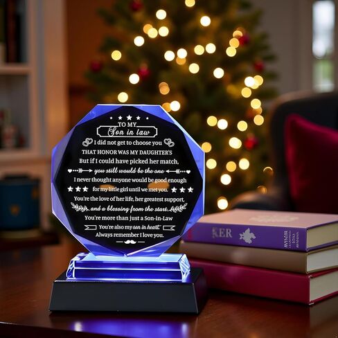 Movdyka Son in Law Gifts from Mother Father in Law, Best Birthday Gifts for Son in Law, Crystal Plaque Keepsake, Mother's Day Father's Day Anniversary to My Favorite Son in Law in Saudi Arabia
