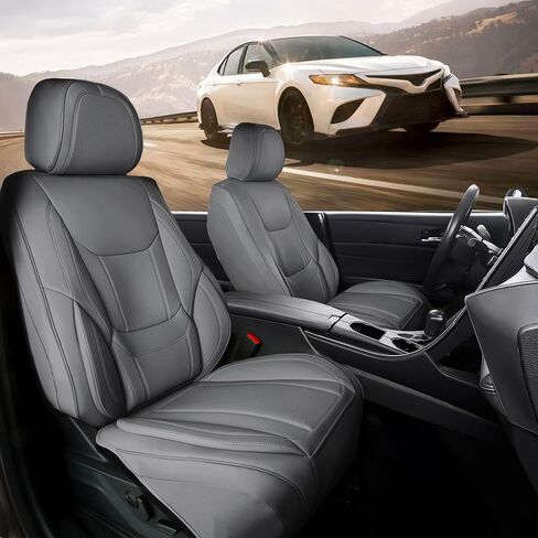 أغطية مقاعد السيارة الملائمة المخصصة من Coverland للسيارة المتوافقة مع [Camry، Accord، Civic، Corolla، Altima، Elantra، Focus] واقي داخلي ممتاز مقاوم للماء وغير قابل للانزلاق [الواجهة الأمامية رمادية داكنة - جدول المقاسات A10] in Kuwait