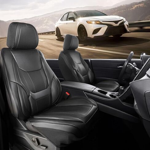 أغطية مقاعد السيارة الملائمة المخصصة من Coverland للسيارة المتوافقة مع [Camry، Accord، Civic، Corolla، Altima، Elantra، Focus] واقي داخلي ممتاز مقاوم للماء وغير قابل للانزلاق [الواجهة الأمامية رمادية داكنة - جدول المقاسات A10] in Kuwait