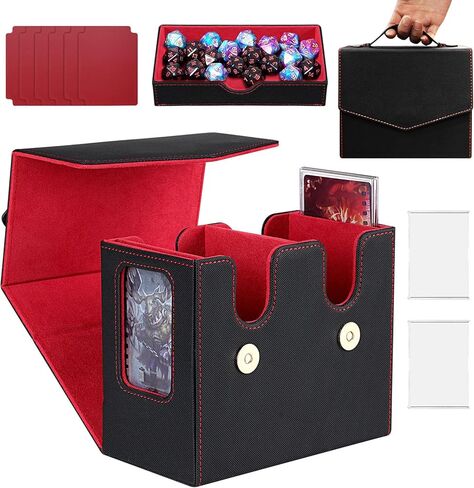 Card Deck Box for MTG with Commander Display, 2 in 1 Card Storage Box with Dice Tray Holds 200+ Double-Sleeved Cards, Magnet Trading Card Storage Box with Handle Fits for MTG/TCG/Magic Cards in Saudi Arabia