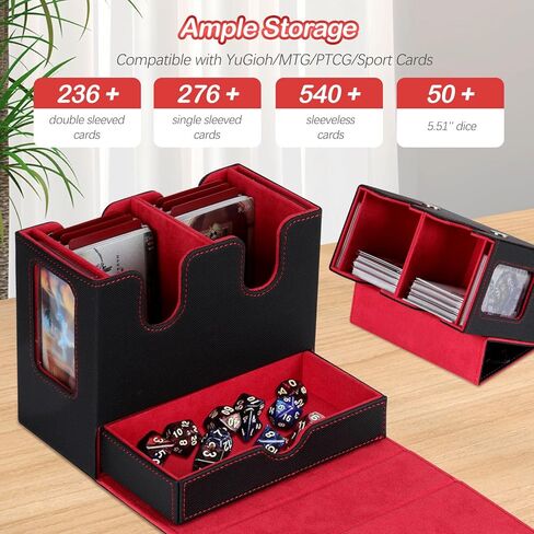 Card Deck Box for MTG with Commander Display, 2 in 1 Card Storage Box with Dice Tray Holds 200+ Double-Sleeved Cards, Magnet Trading Card Storage Box with Handle Fits for MTG/TCG/Magic Cards in Saudi Arabia