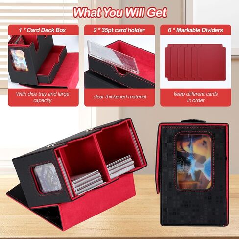 Card Deck Box for MTG with Commander Display, 2 in 1 Card Storage Box with Dice Tray Holds 200+ Double-Sleeved Cards, Magnet Trading Card Storage Box with Handle Fits for MTG/TCG/Magic Cards in Saudi Arabia