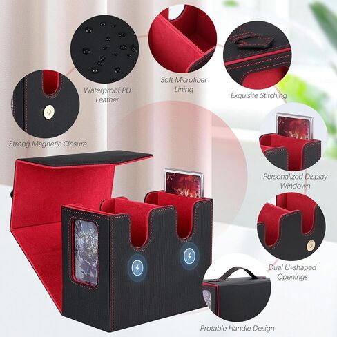 Card Deck Box for MTG with Commander Display, 2 in 1 Card Storage Box with Dice Tray Holds 200+ Double-Sleeved Cards, Magnet Trading Card Storage Box with Handle Fits for MTG/TCG/Magic Cards in Saudi Arabia