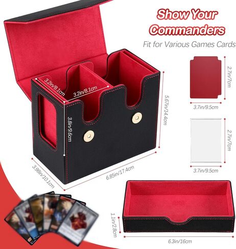 Card Deck Box for MTG with Commander Display, 2 in 1 Card Storage Box with Dice Tray Holds 200+ Double-Sleeved Cards, Magnet Trading Card Storage Box with Handle Fits for MTG/TCG/Magic Cards in Saudi Arabia