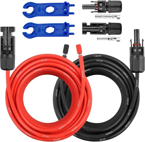 كابل لوحة تمديد للطاقة الشمسية 10AWG - سلك شمسي بطول 50 قدمًا مع موصل أنثى وذكر مقاوم للماء ومجموعة أدوات محول اللوحة الشمسية سلك PV للمركبات الترفيهية والمنزل والقارب والألواح الشمسية (50 قدمًا أحمر + 50 قدمًا أسود) in Kuwait