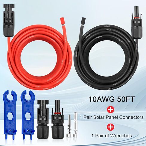 كابل لوحة تمديد للطاقة الشمسية 10AWG - سلك شمسي بطول 50 قدمًا مع موصل أنثى وذكر مقاوم للماء ومجموعة أدوات محول اللوحة الشمسية سلك PV للمركبات الترفيهية والمنزل والقارب والألواح الشمسية (50 قدمًا أحمر + 50 قدمًا أسود) in Kuwait