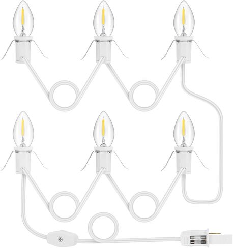 4 حزمة سلك ملحق مع 24 لمبة إضاءة LED ومنفذ إضاءة قرية عيد الميلاد بطول 46.4 قدم سلك أبيض مع مصهر احتياطي مصباح C7 أبيض دافئ ملحقات قرية عيد الميلاد لتزيين منازل القرية in Kuwait