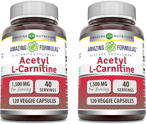 Amazing Formulas Acetyl L-Carnitine Hcl Supplement | 500 Mg Per Serving | 120 Veggie Capsules Supplement | Non-GMO | Gluten Free | Made in USA in Kuwait
