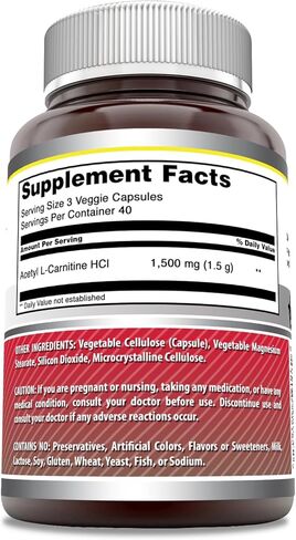 Amazing Formulas Acetyl L-Carnitine Hcl Supplement | 500 Mg Per Serving | 120 Veggie Capsules Supplement | Non-GMO | Gluten Free | Made in USA in Kuwait