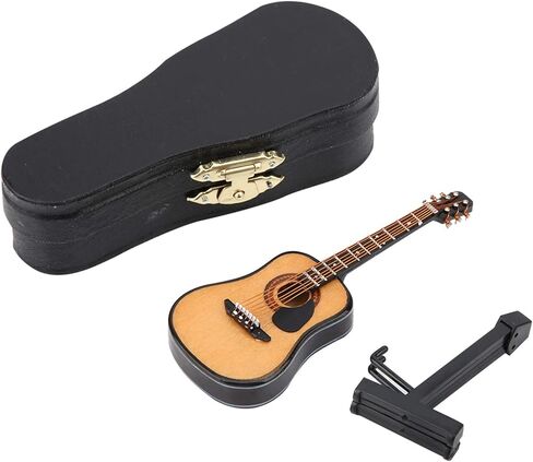 Wooden Miniature Guitar with Stand and Case,Mini Guitar Collectible Figurines Dollhouse Decor Accessories, Lovely Musical Instrument Display Model (3.9"x1.5"x0.5") in Saudi Arabia