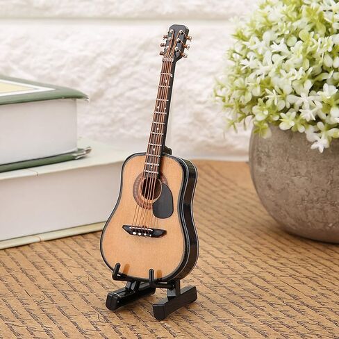 Wooden Miniature Guitar with Stand and Case,Mini Guitar Collectible Figurines Dollhouse Decor Accessories, Lovely Musical Instrument Display Model (3.9"x1.5"x0.5") in Saudi Arabia