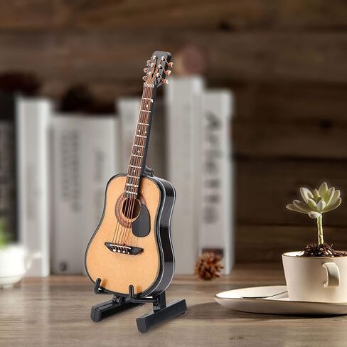 Wooden Miniature Guitar with Stand and Case,Mini Guitar Collectible Figurines Dollhouse Decor Accessories, Lovely Musical Instrument Display Model (3.9"x1.5"x0.5") in Saudi Arabia