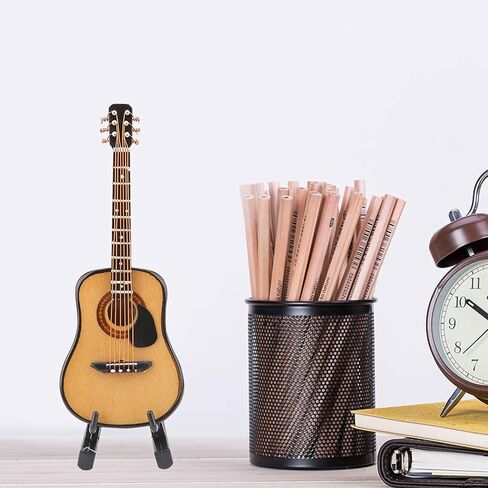 Wooden Miniature Guitar with Stand and Case,Mini Guitar Collectible Figurines Dollhouse Decor Accessories, Lovely Musical Instrument Display Model (3.9"x1.5"x0.5") in Saudi Arabia