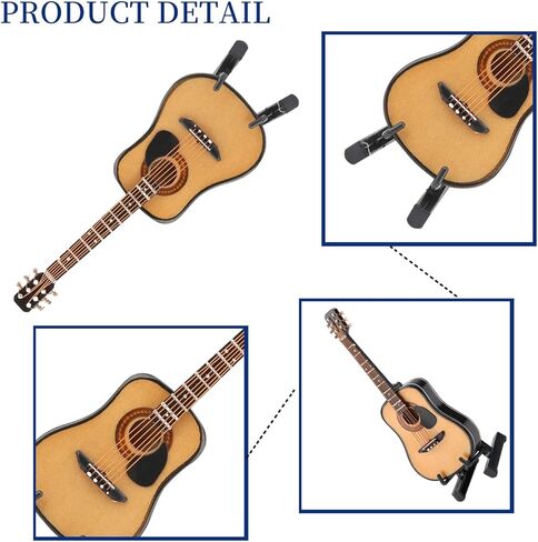 Wooden Miniature Guitar with Stand and Case,Mini Guitar Collectible Figurines Dollhouse Decor Accessories, Lovely Musical Instrument Display Model (3.9"x1.5"x0.5") in Saudi Arabia