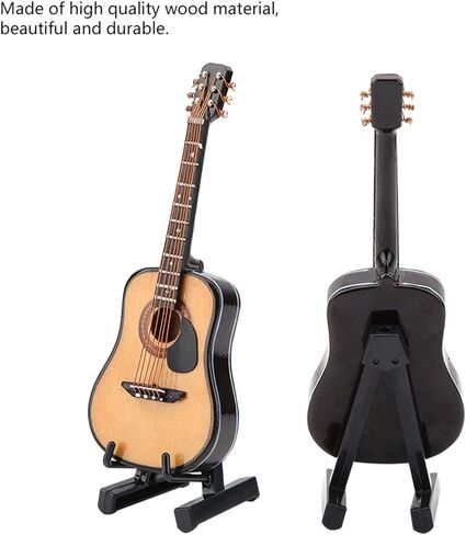 Wooden Miniature Guitar with Stand and Case,Mini Guitar Collectible Figurines Dollhouse Decor Accessories, Lovely Musical Instrument Display Model (3.9"x1.5"x0.5") in Saudi Arabia