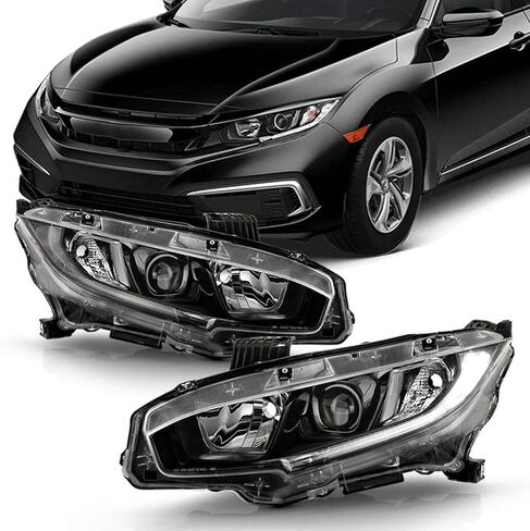 Black Housing Headlight Assembly w/LED DRL Compatible with 2016-2021 Honda Civic Halogen Headlamps Driver and Passenger Side in Saudi Arabia