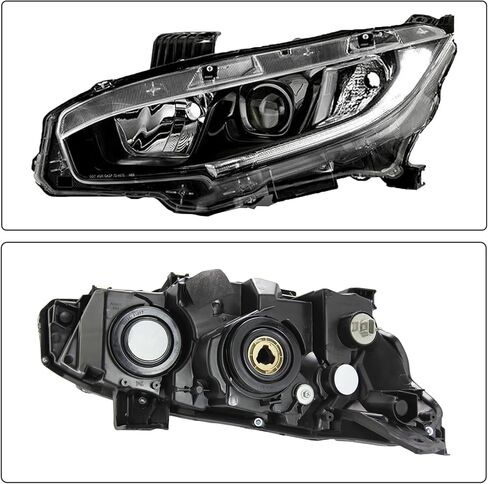 Black Housing Headlight Assembly w/LED DRL Compatible with 2016-2021 Honda Civic Halogen Headlamps Driver and Passenger Side in Saudi Arabia
