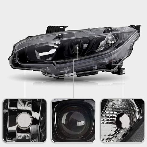 Black Housing Headlight Assembly w/LED DRL Compatible with 2016-2021 Honda Civic Halogen Headlamps Driver and Passenger Side in Saudi Arabia